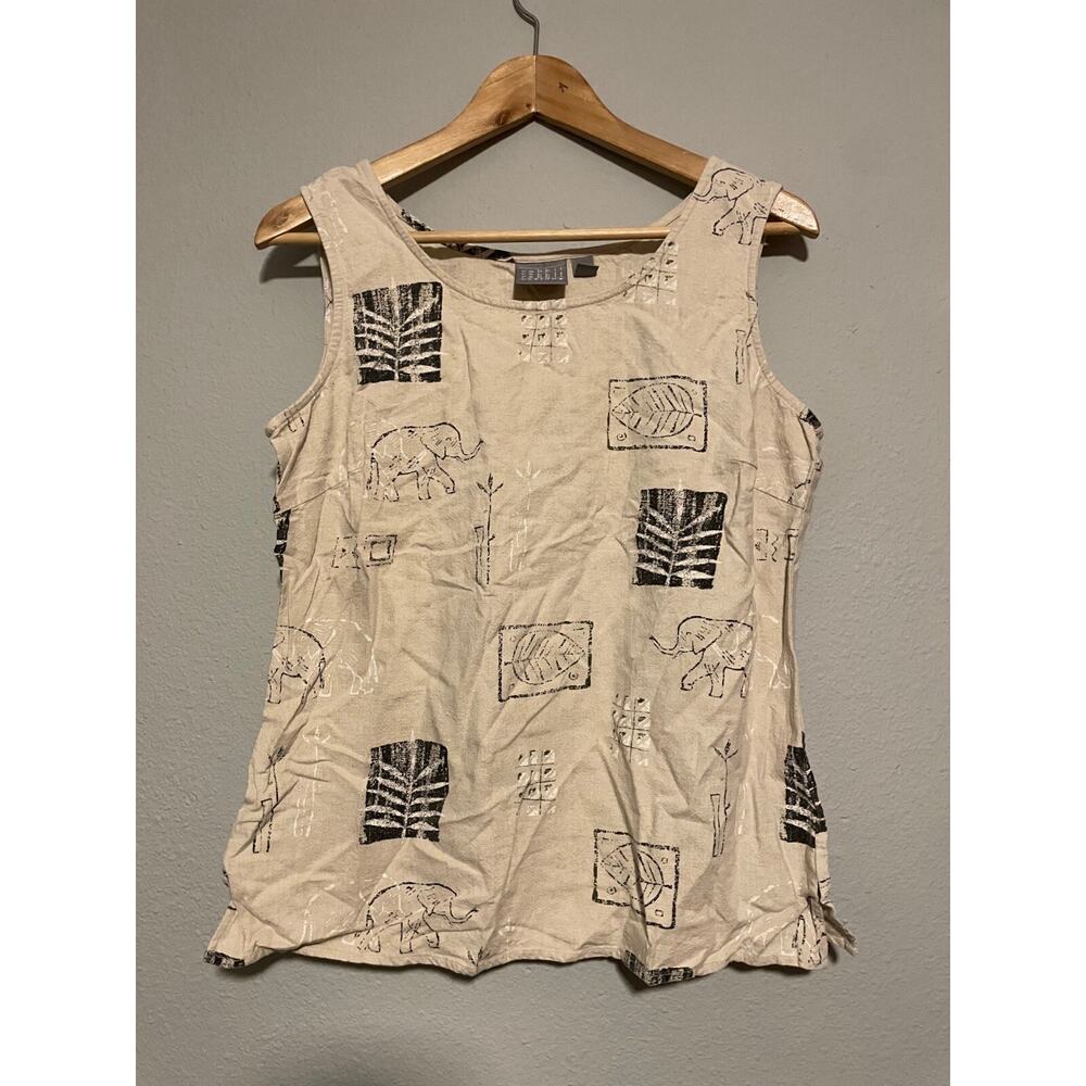 Vintage Rabbit Designs Womens Top Size 12 Beige Linen Blend Granola Girl 90s